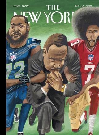 The Jan. 15 New Yorker cover depicting Martin Luther King Jr. linking arms with athlete-activists Colin Kaepernick and Michael Bennett elicited strong responses. See third item, below.